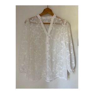 NWT aeom | sheer floral appliqué blouse